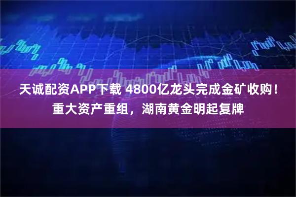 天诚配资APP下载 4800亿龙头完成金矿收购！重大资产重组，湖南黄金明起复牌