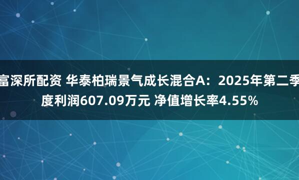 富深所配资 华泰柏瑞景气成长混合A：2025年第二季度利润607.09万元 净值增长率4.55%